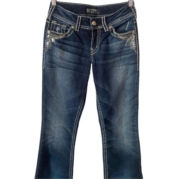 Silver Jeans Co Women's Suki Boot Cut Denim US 26 Embellished Dark Stonewash Y2K - Picture 11 of 11